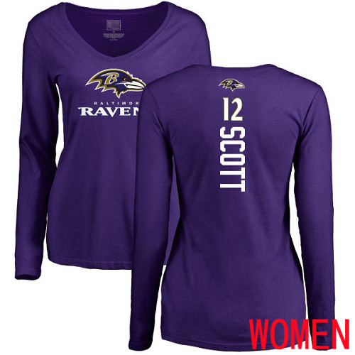 Baltimore Ravens Purple Women Jaleel Scott Backer NFL Football #12 Long Sleeve T Shirt->nfl t-shirts->Sports Accessory